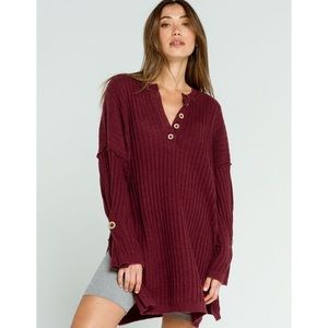 NWOT Free People Burgundy Ribbed Sweater Tunic Around the Clock Oversized Small